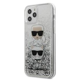  Husa iPhone 12 / 12 Pro Karl Lagerfeld Colectia Liquid Glitter Karl&Choupette Argintiu