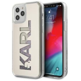 Husa iPhone 12 / 12 Pro Karl Lagerfeld Mirror Liquid Glitter Argintiu (logo Karl)