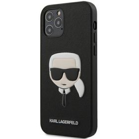 Husa iPhone 12 Pro Max Karl Lagerfeld Saffiano Ikonik Karl's Head Negru