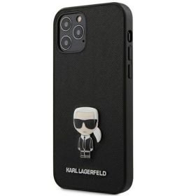 Husa iPhone 12 Pro Max Karl Lagerfeld Saffiano Ikonik Metal Negru