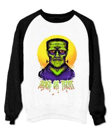 Bluza Unisex cu maneci raglan - Trick or Treat (Frankenstein)