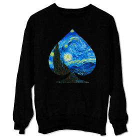 Bluza Unisex cu maneci raglan, neagra - Spades of Van Gogh Starry Night