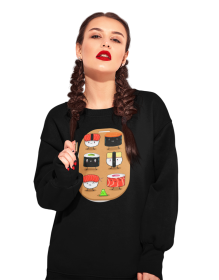 Bluza Unisex cu maneci raglan, neagra - Sushi