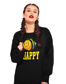 Bluza Unisex cu maneci raglan, neagra - Bee happy