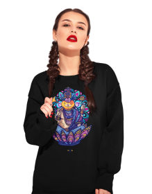 Bluza Unisex cu maneci raglan, neagra - Shiva Cat