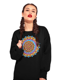 Bluza Unisex cu maneci raglan, neagra - Radiant Mandala