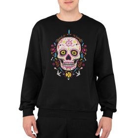 Bluza Unisex cu maneci raglan, neagra - Dia de los Muertos