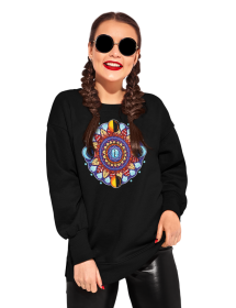 Bluza Unisex cu maneci raglan, neagra - Mandala Night