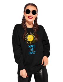 Bluza Unisex cu maneci raglan, neagra - Wake up Early