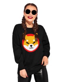 Bluza Unisex cu maneci raglan, neagra - Shiba Inu Crypto Logo