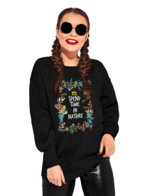 Bluza Unisex cu maneci raglan, neagra - Spend Time in Nature