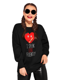 Bluza Unisex cu maneci raglan, neagra - Speak Love